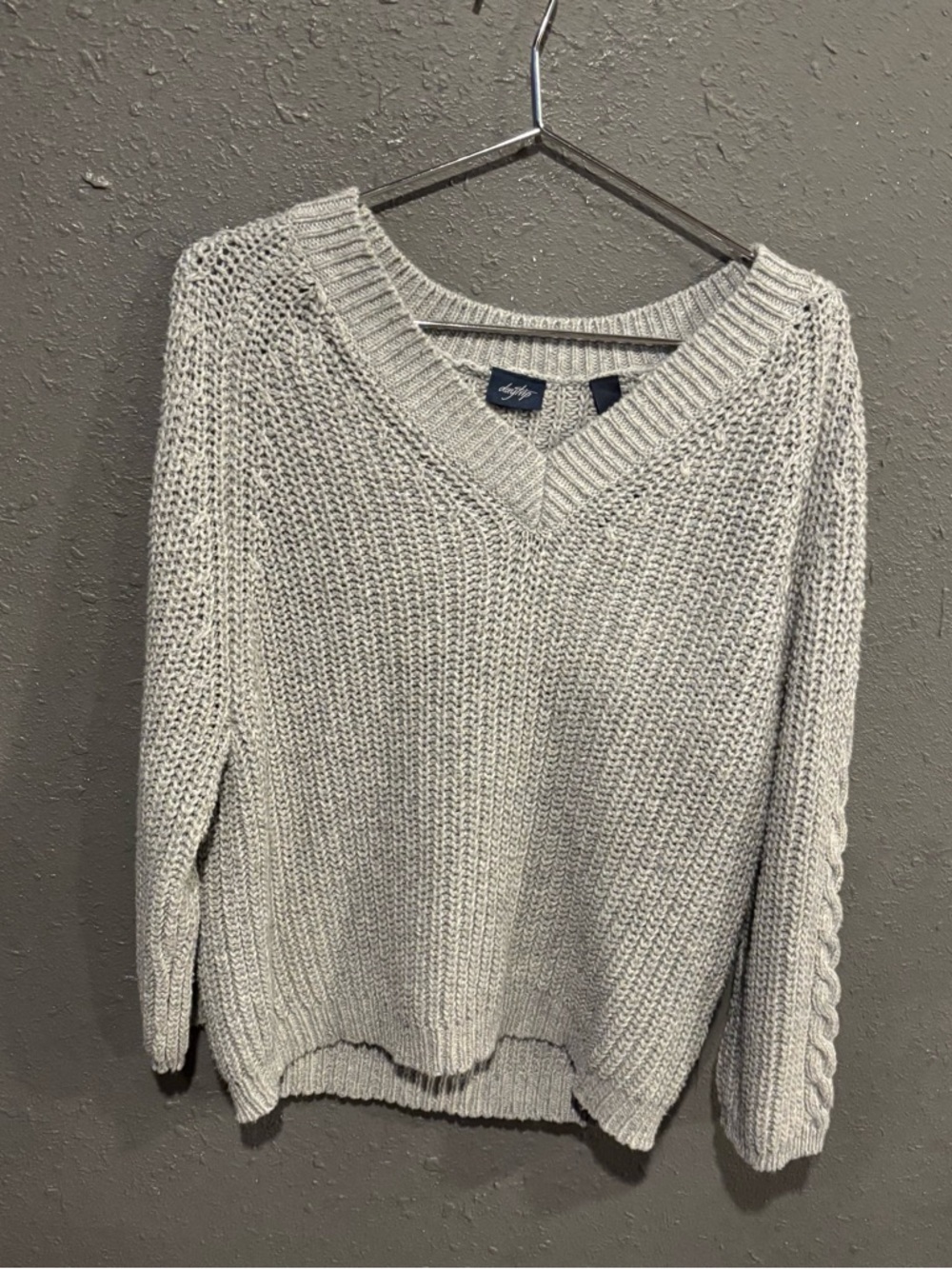 Daytrip Soft V-Neck Cable Sleeve Sweater - Light Gray